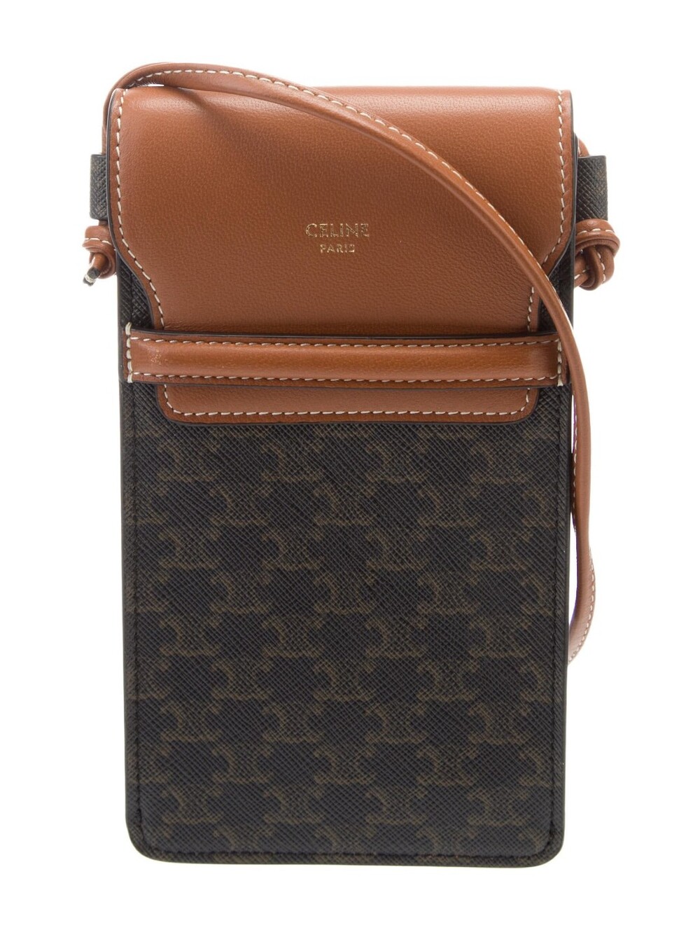 Brand New!!! Celine Shoulder Bag Phone Pouch Triomphe Brown WITH FLAP W/COA